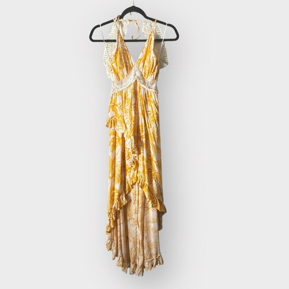 Luxxel floral wrap front maxi dress withhcrochet accent, size small - Picture 3 of 9
